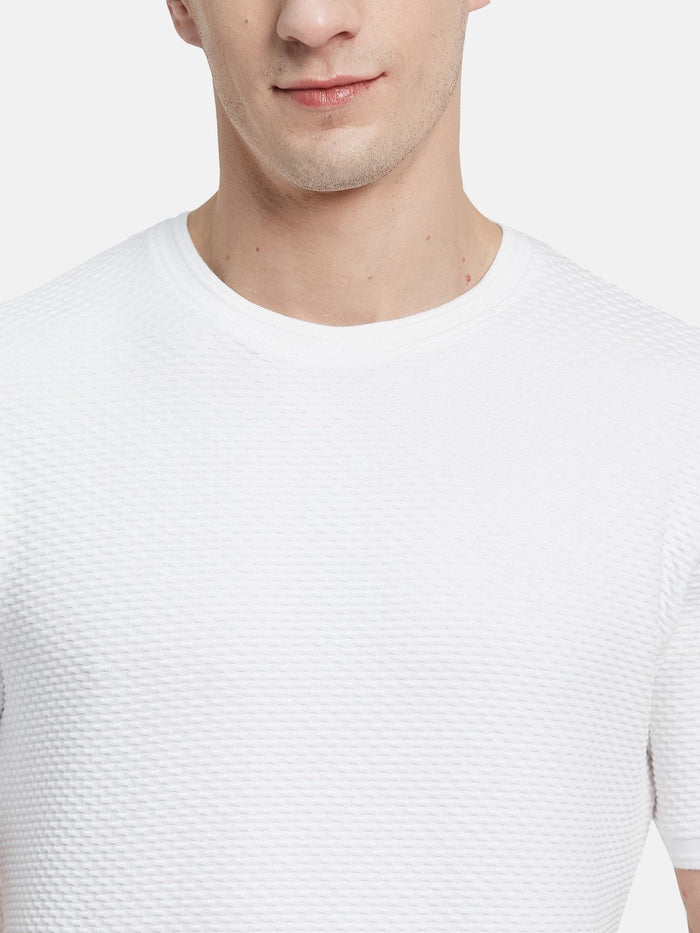 STRUCTURE ROUND NECK BUBBLE KNIT T-SHIRT