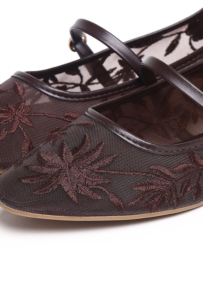 Suki Embroidered Mesh Ballerina (Brown)