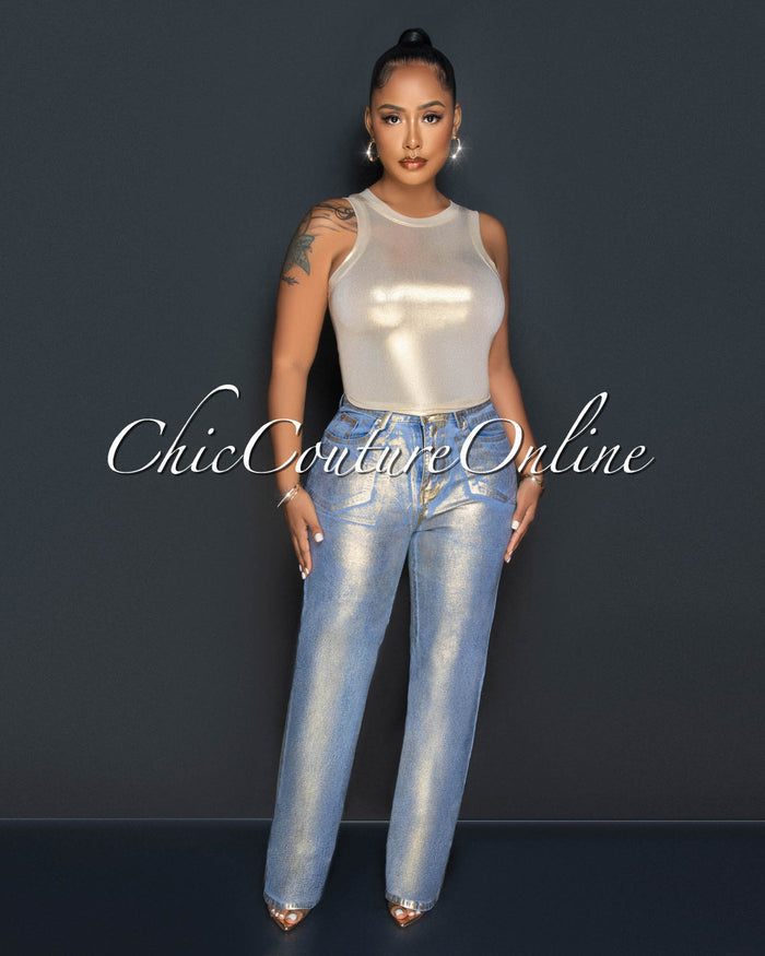 *Tamarah Denim Gold Foil Wide Jeans
