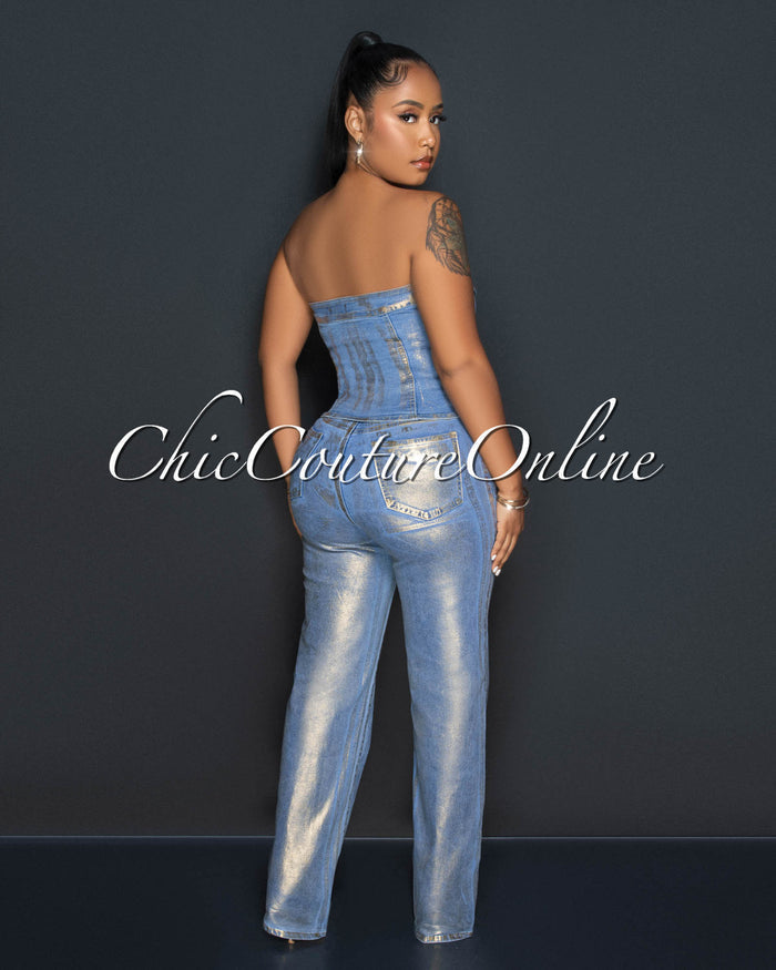 *Tamarah Denim Gold Foil Wide Jeans