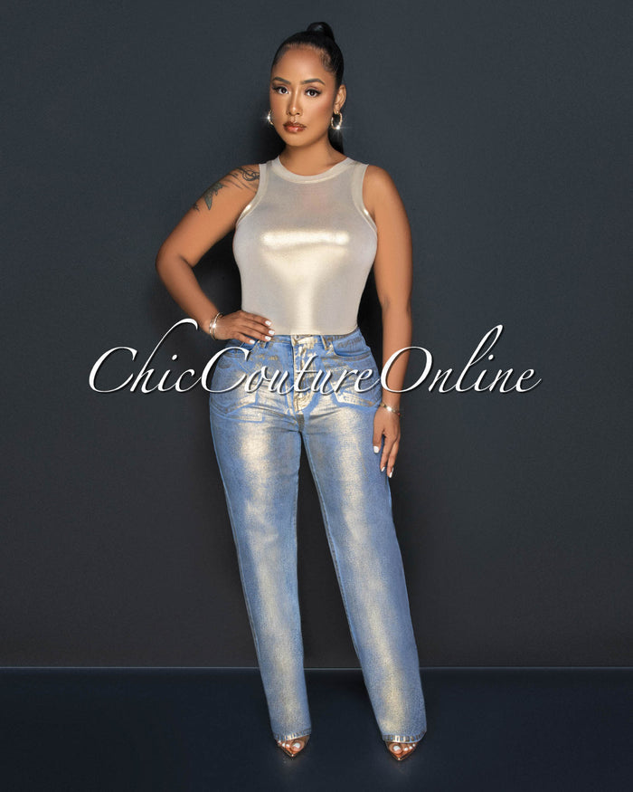 *Tamarah Denim Gold Foil Wide Jeans