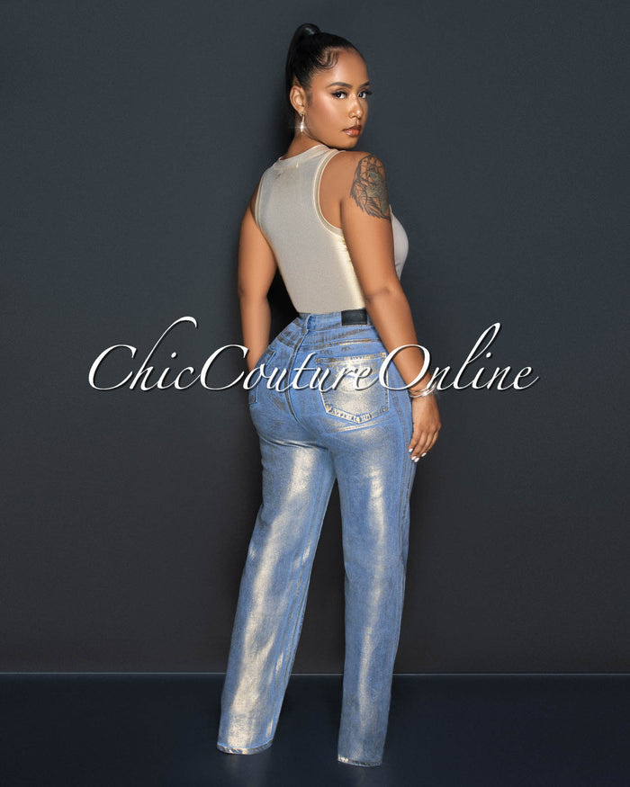 *Tamarah Denim Gold Foil Wide Jeans