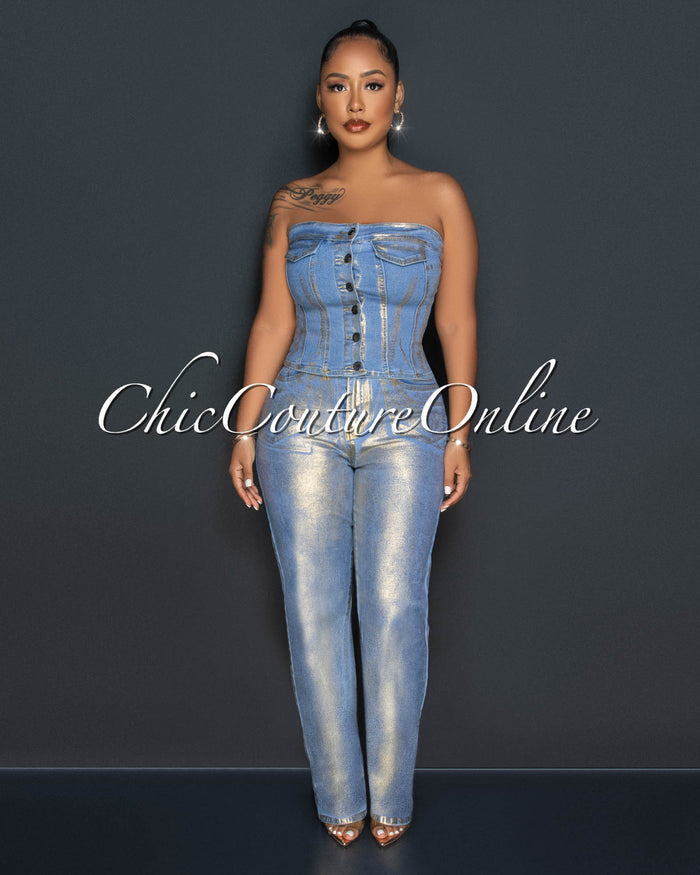 *Tamarah Denim Gold Foil Wide Jeans