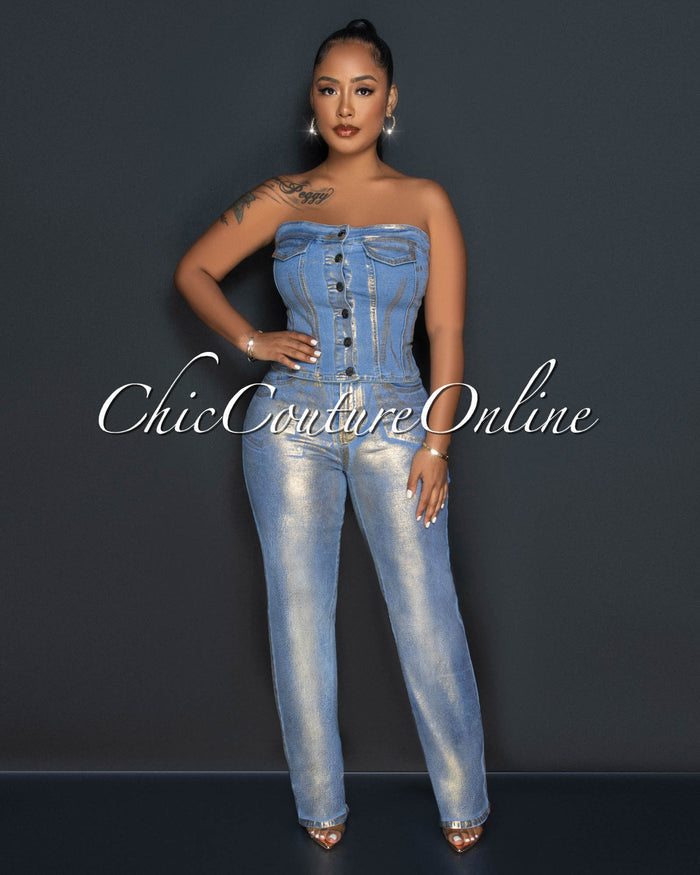 *Tamarah Denim Gold Foil Wide Jeans