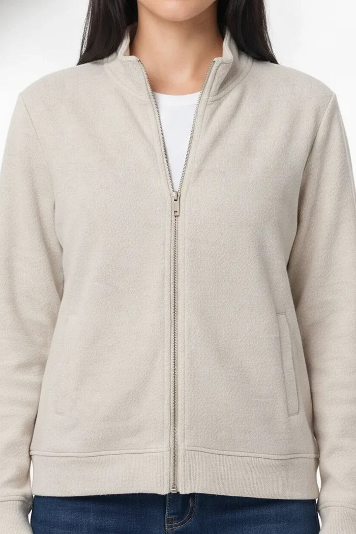 Textured Cotton Blend Full-Zip Sweatshirt - Vanilla (Co-ord Set Upper)