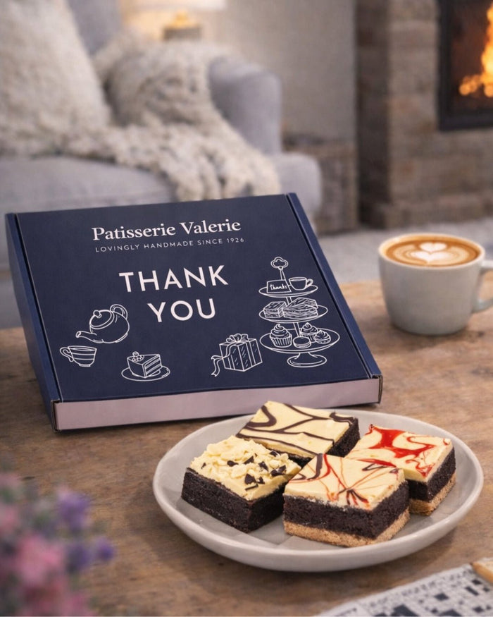 Patisserie Valerie's handmade Thank You Luxury Brownies Gift Box cake delivery