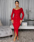 Valen Red Ribbed Midi Dress