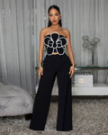 Valentina Black White Trim Applique Crop Top & Pants Set