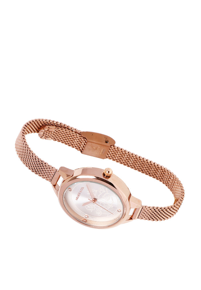 Valerie Mesh Strap Analog Watch with Bangle Set (Beige)