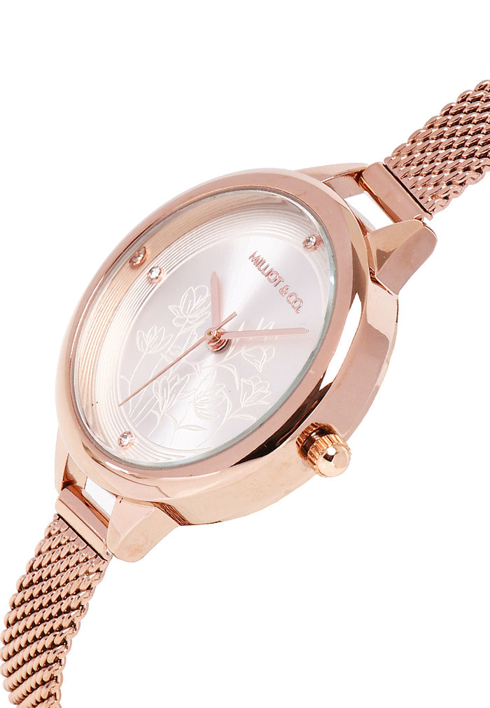 Valerie Mesh Strap Analog Watch with Bangle Set (Beige)