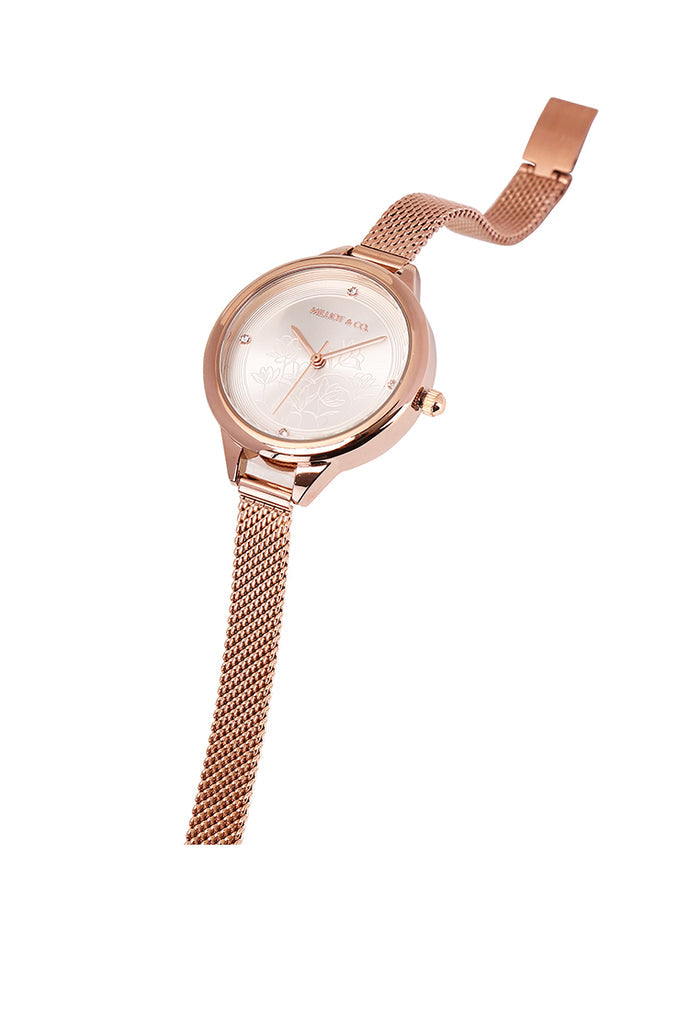 Valerie Mesh Strap Analog Watch with Bangle Set (Beige)