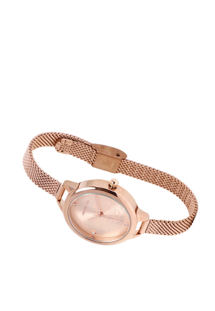 Valerie Mesh Strap Analog Watch with Bangle Set (Rose Gold)