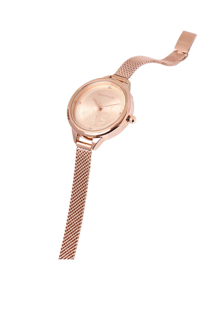 Valerie Mesh Strap Analog Watch with Bangle Set (Rose Gold)