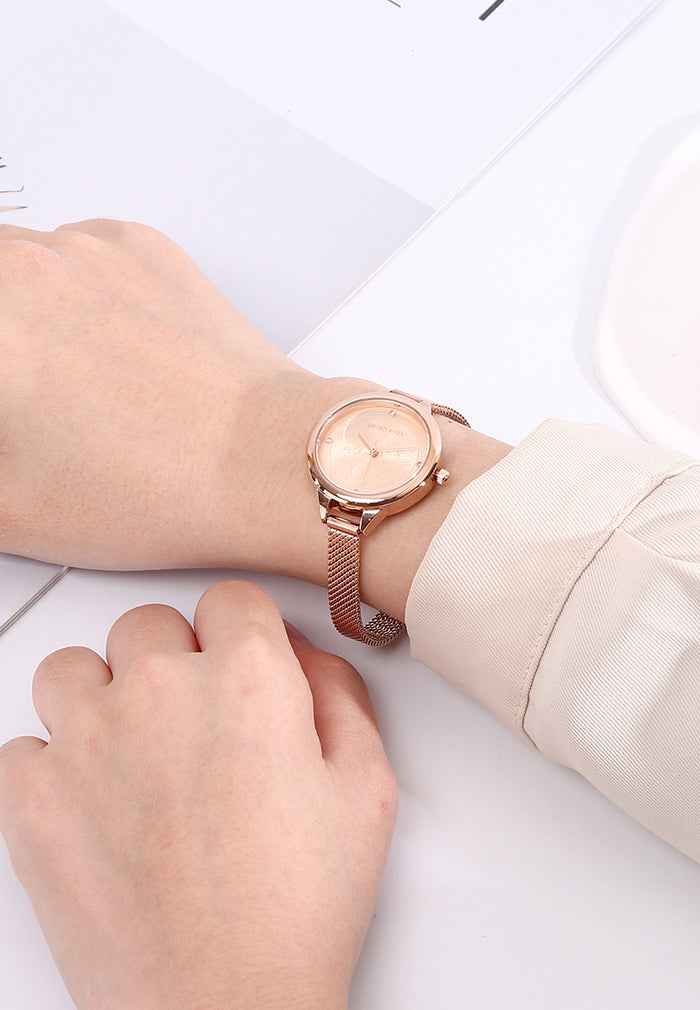 Vera Mesh Strap Analog Watch (Rose Gold)