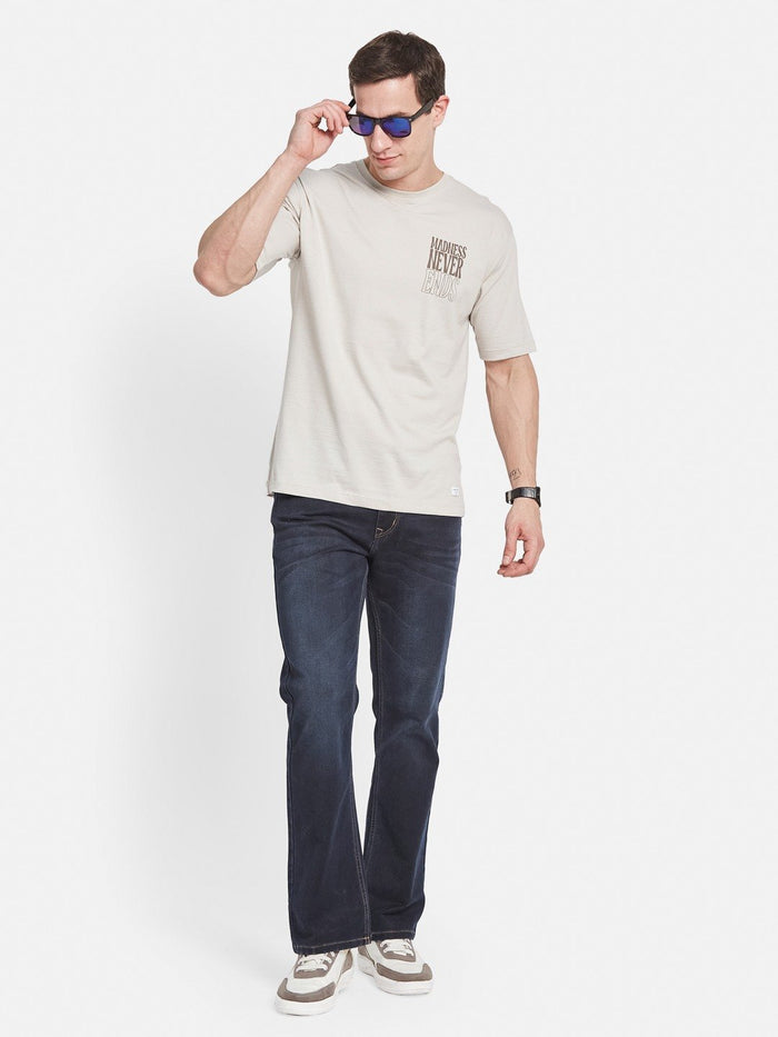 VERTICAL DENTED STRIPE ROUND NECK  LYCRA T-SHIRT