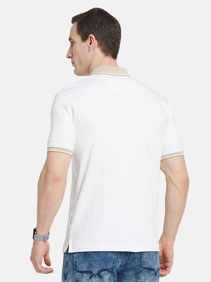 VERTICAL STRIPE HALF-ZIP POLO NECK DROP NEEDLE INTERLOCK T-SHIRT