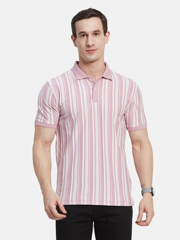 VERTICAL STRIPE POLO NECK T-SHIRT