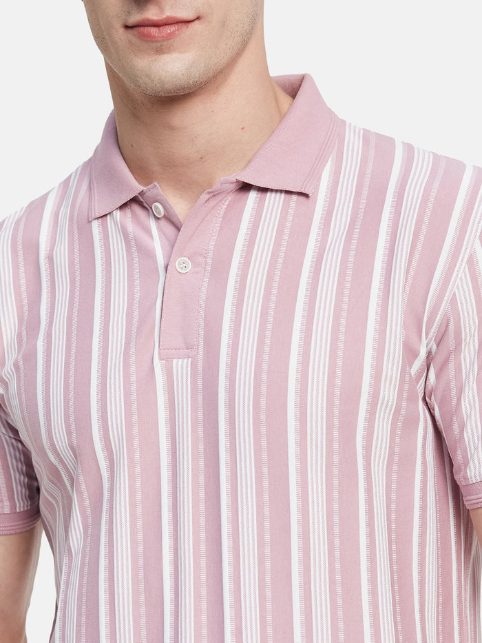 VERTICAL STRIPE POLO NECK T-SHIRT