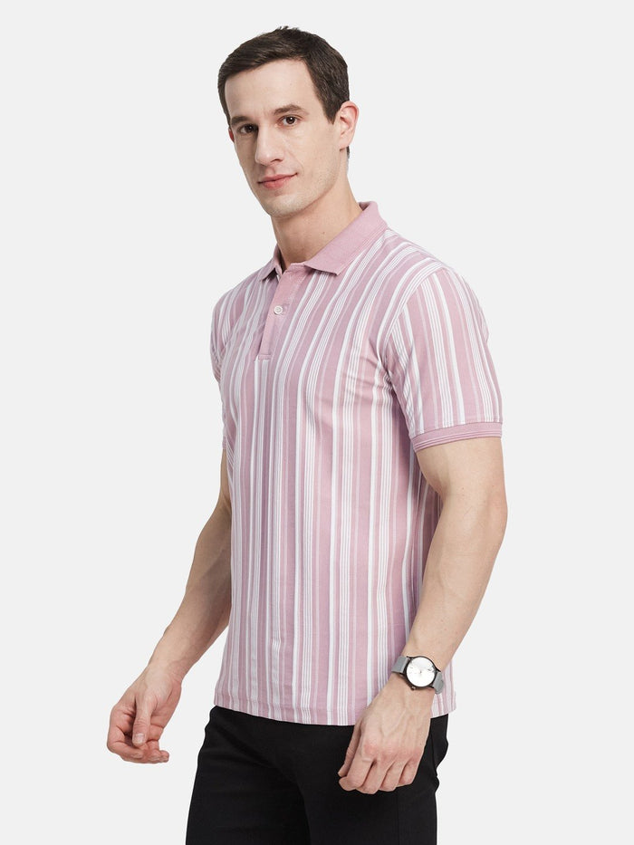 VERTICAL STRIPE POLO NECK T-SHIRT