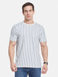 VERTICAL STRIPE ROUND NECK POPCORN KNIT  T-SHIRT