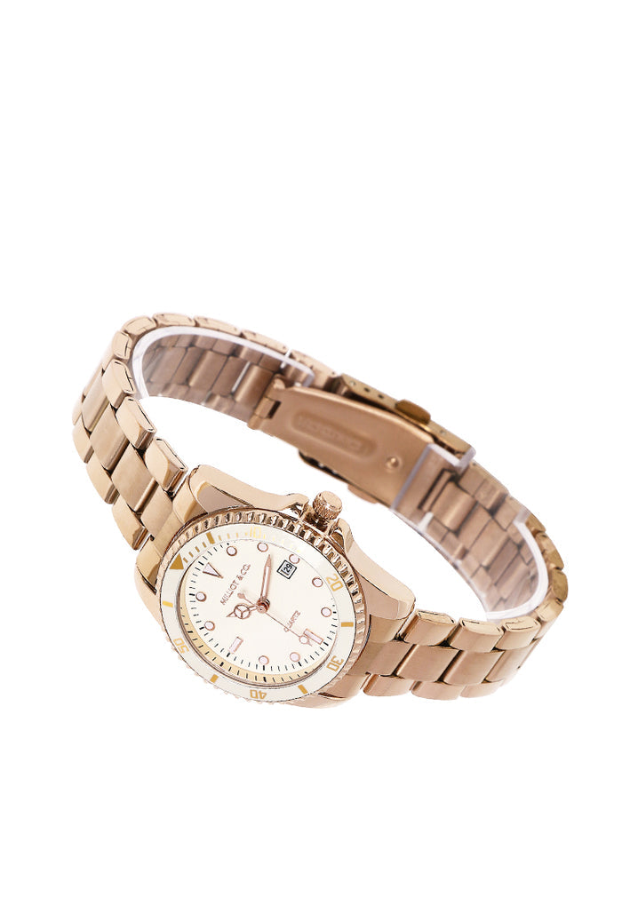 Victoria Rose Gold Stainless Steel Strap Watch V2 (Beige)