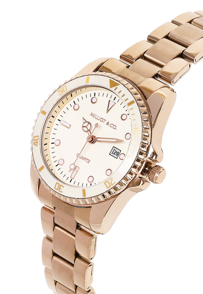 Victoria Rose Gold Stainless Steel Strap Watch V2 (Beige)