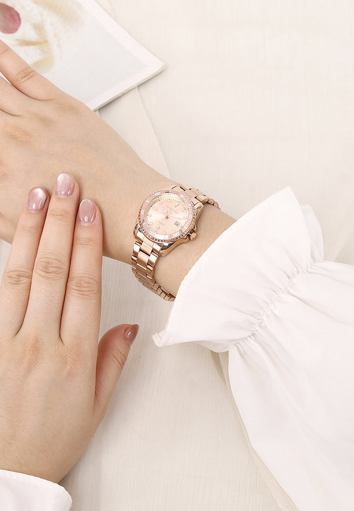 Victoria Rose Gold Stainless Steel Strap Watch V2 (Salmon)