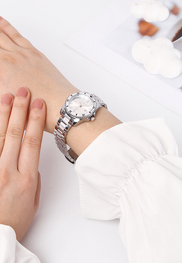 Victoria Silver Stainless Steel Strap Watch V2 (Silver)