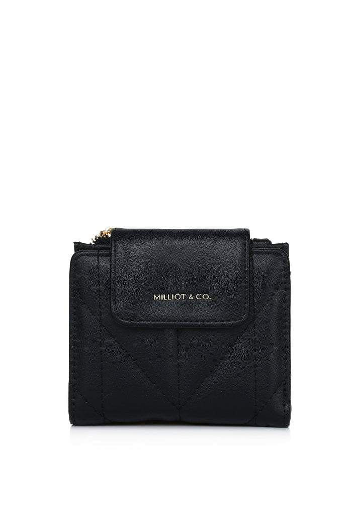 Viean Quilted Top Zip Mini Wallet (Black)