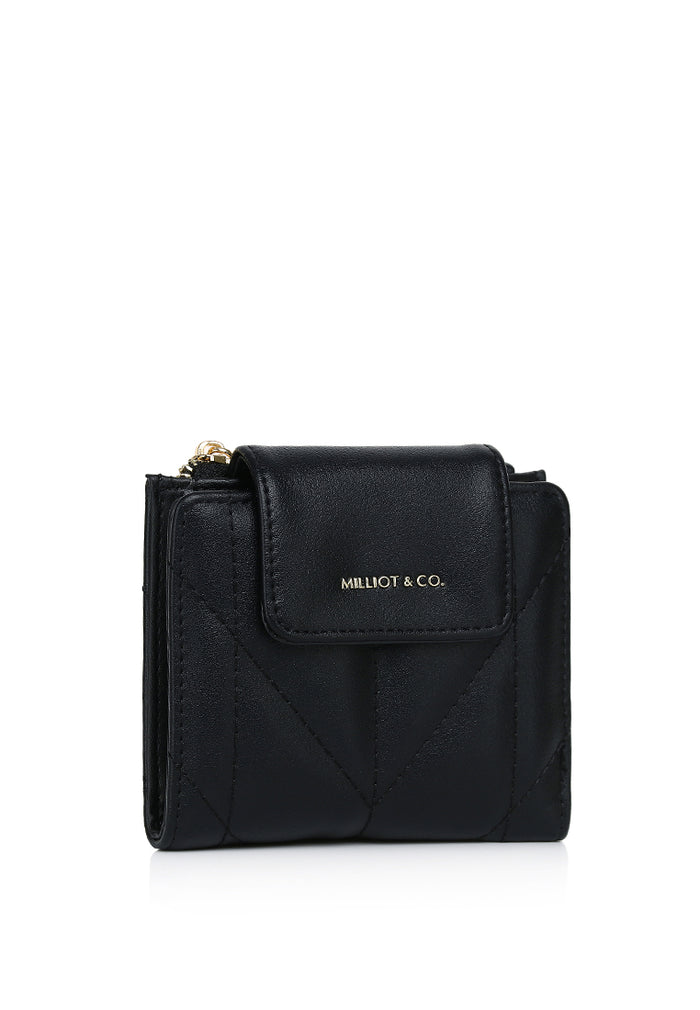 Viean Quilted Top Zip Mini Wallet (Black)