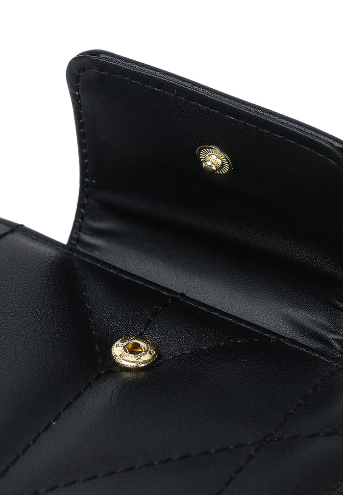 Viean Quilted Top Zip Mini Wallet (Black)