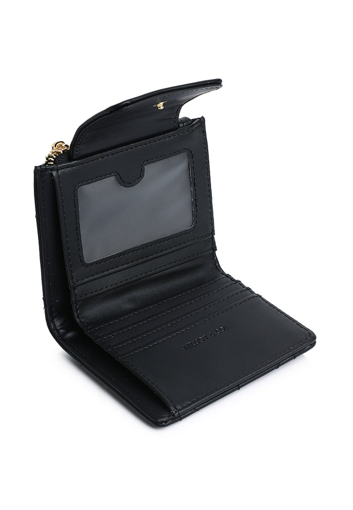 Viean Quilted Top Zip Mini Wallet (Black)