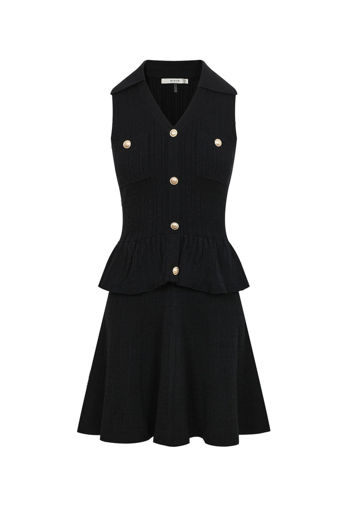 Virginia Black Pointelle Knit Mini Dress (SHIPS 4/17)