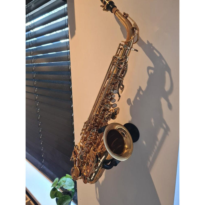 customer home picture of saxophone in wallmount by locoparasaxo  next to blinds