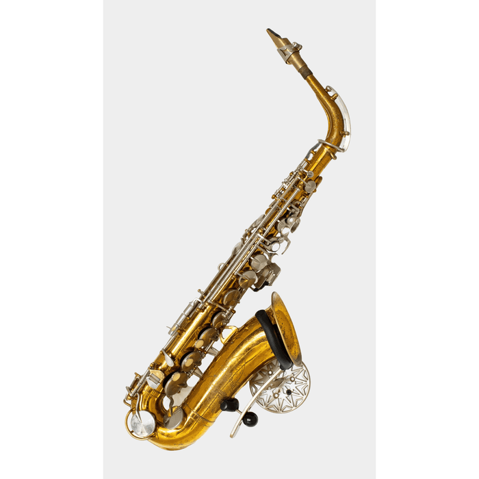 Triumph alto saxophone in wallmount  Samba Gold on white wall by Locoparasaxo.com