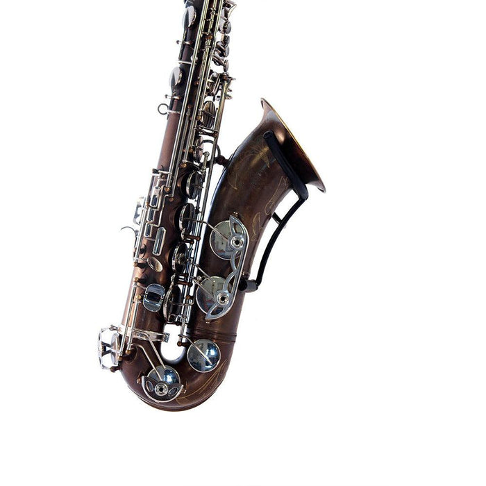 tenor saxophone brass and chrome resting in black steel wallmounted stand for saxophone Soul Prop