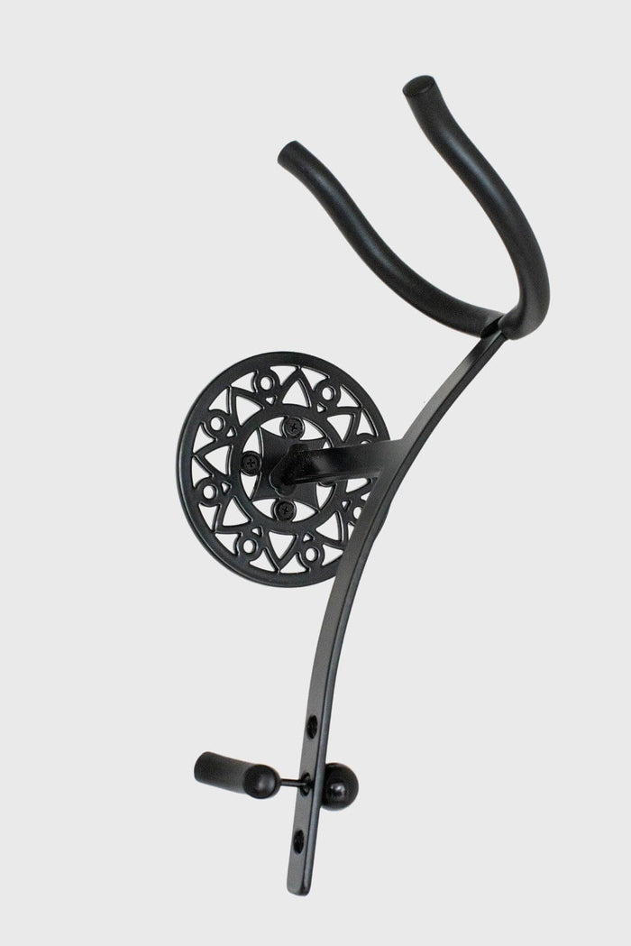 angled photo of baritone saxophone wallmount  Aztec on white wall by Locoparasaxo.com