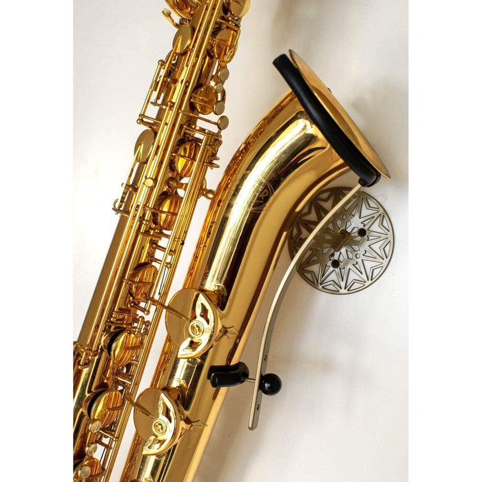 Jupiter baritone saxophone wallmount  Samba on white wall by Locoparasaxo.com