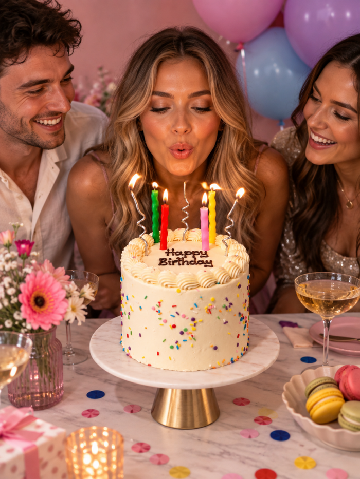White Celebration Birthday Cake - Patisserie Valerie