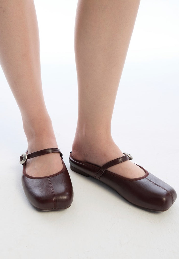 Willow Slip On Mary Jane Ballerina Flats (Burgundy)