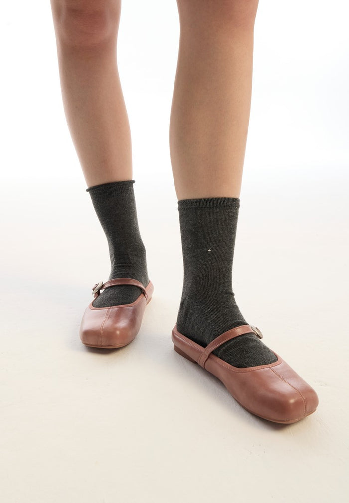 Willow Slip On Mary Jane Ballerina Flats (Dusty Pink)
