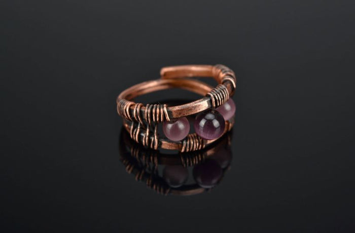 Wire wrap copper ring with cat's eye stone