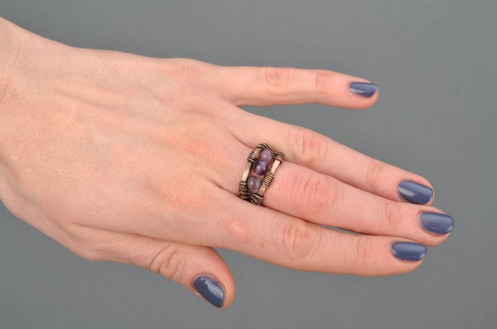 Wire wrap copper ring with cat's eye stone