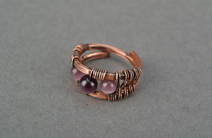 Wire wrap copper ring with cat's eye stone