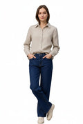 Women Beige Solid Polo Neck Shirt
