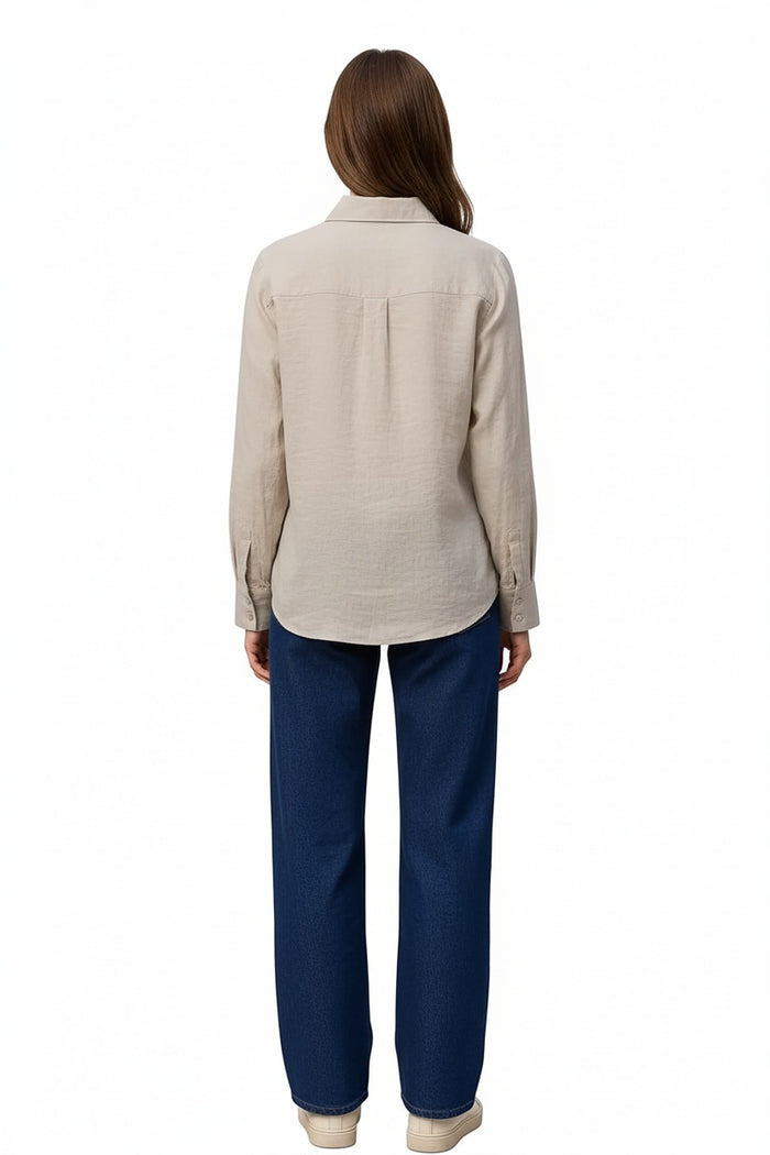 Women Beige Solid Polo Neck Shirt