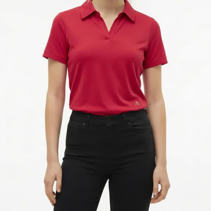 Women Berry Solid Polo Neck T-Shirt