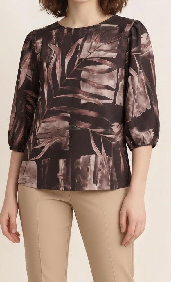 Women Black Floral Print Puff Sleeve Cotton Top