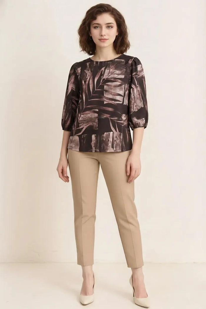Women Black Floral Print Puff Sleeve Cotton Top