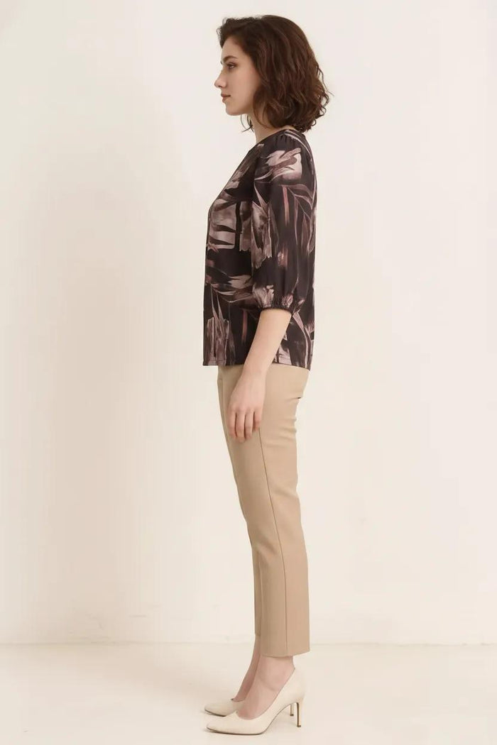 Women Black Floral Print Puff Sleeve Cotton Top
